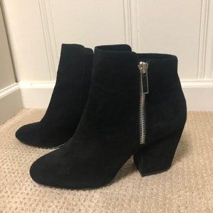 1. STATE Black Suede bootie | Sz 10 heeled ankle boot w/silver zipper 3" heel
